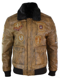 Moška pilotska bomber jakna Aviator Flying Pilot Vintage v rjavi barvi s snemljivim črnim krznenim ovratnikom - rjava