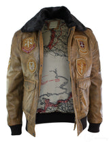 Moška pilotska bomber jakna Aviator Flying Pilot Vintage v rjavi barvi s snemljivim črnim krznenim ovratnikom - rjava