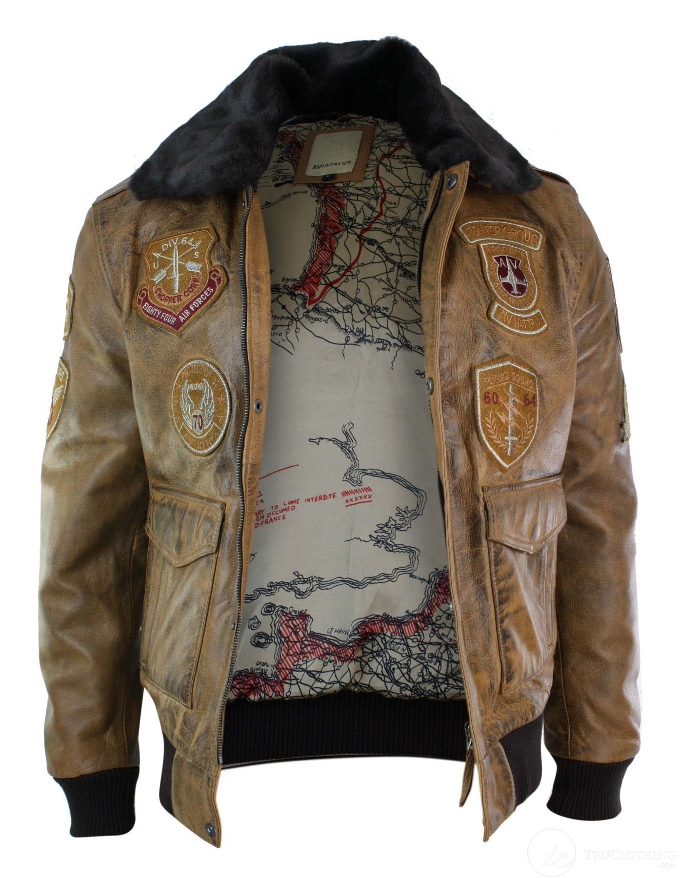 Moška pilotska bomber jakna Aviator Flying Pilot Vintage v rjavi barvi s snemljivim črnim krznenim ovratnikom - rjava