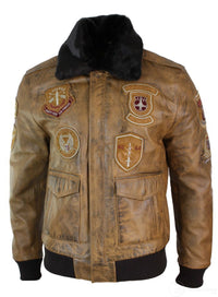 Moška pilotska bomber jakna Aviator Flying Pilot Vintage v rjavi barvi s snemljivim črnim krznenim ovratnikom - rjava