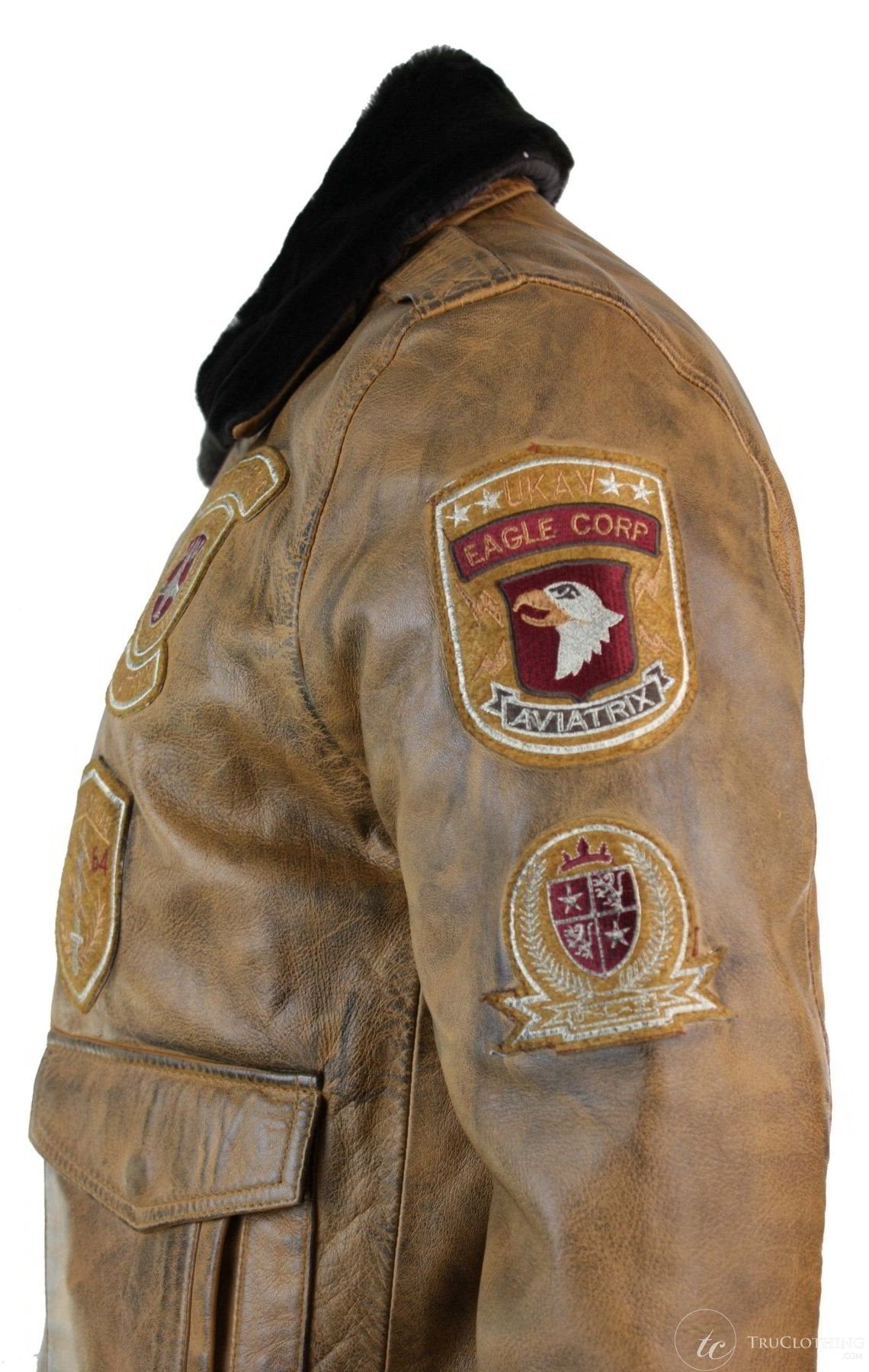 Moška pilotska bomber jakna Aviator Flying Pilot Vintage v rjavi barvi s snemljivim črnim krznenim ovratnikom - rjava