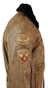 Moška pilotska bomber jakna Aviator Flying Pilot Vintage v rjavi barvi s snemljivim črnim krznenim ovratnikom - rjava