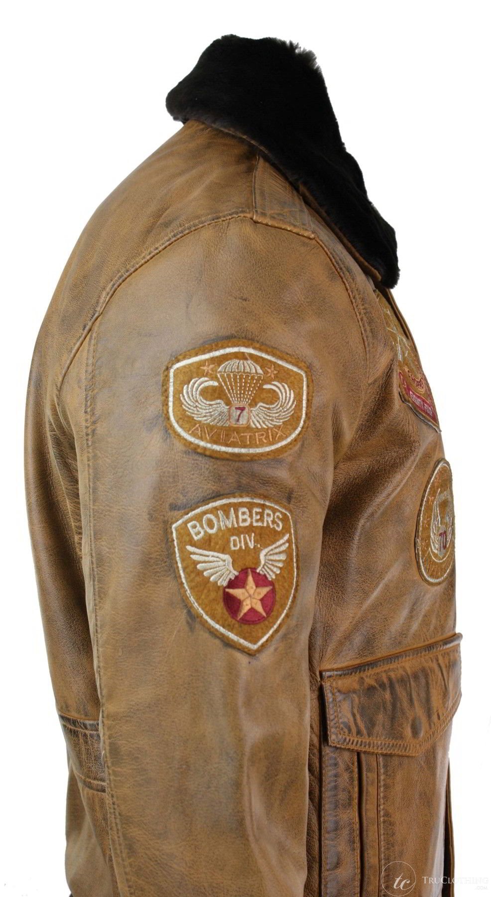 Moška pilotska bomber jakna Aviator Flying Pilot Vintage v rjavi barvi s snemljivim črnim krznenim ovratnikom - rjava