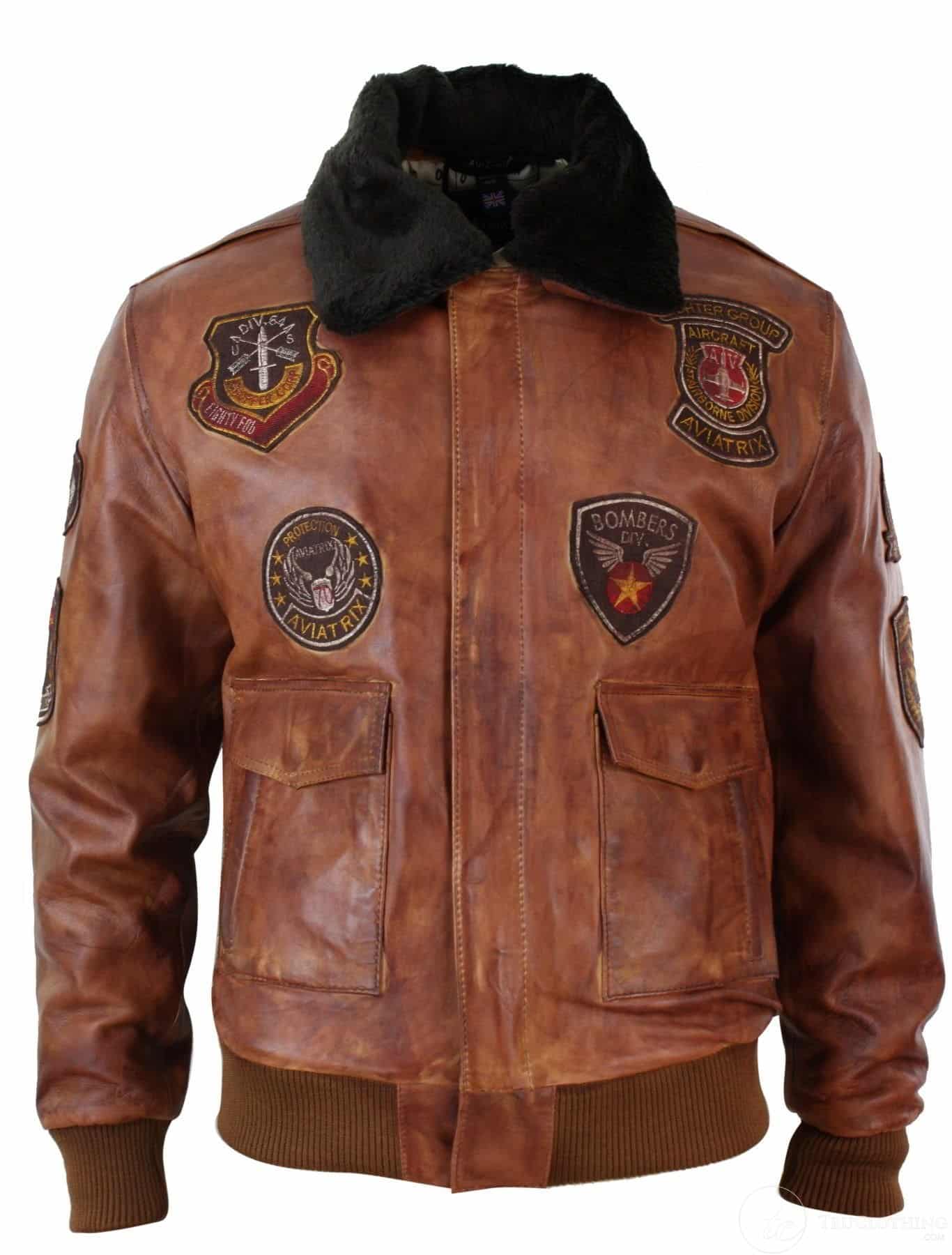 Moška pilotska bomber jakna Flying Pilot Vintage Tan z odstranljivim črnim krznenim ovratnikom - Nevada Timber