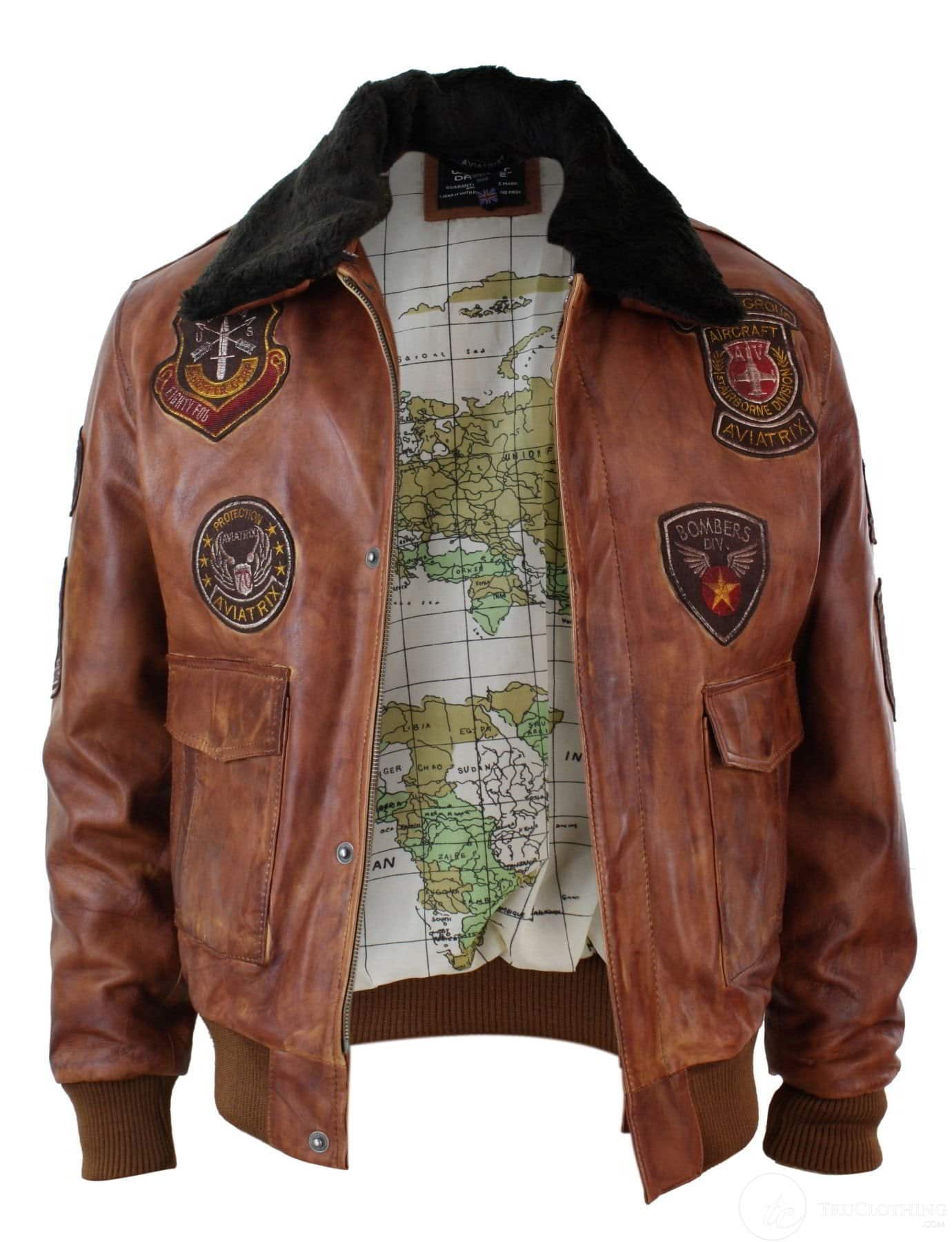 Moška pilotska bomber jakna Flying Pilot Vintage Tan z odstranljivim črnim krznenim ovratnikom - Nevada Timber