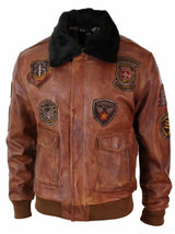Moška pilotska bomber jakna Flying Pilot Vintage Tan z odstranljivim črnim krznenim ovratnikom - Nevada Timber