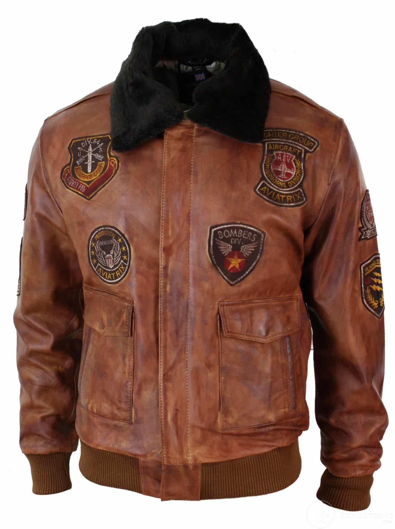 Moška pilotska bomber jakna Flying Pilot Vintage Tan z odstranljivim črnim krznenim ovratnikom - Nevada Timber