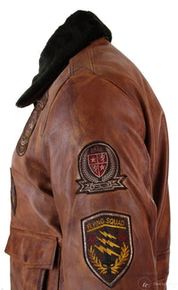 Moška pilotska bomber jakna Flying Pilot Vintage Tan z odstranljivim črnim krznenim ovratnikom - Nevada Timber