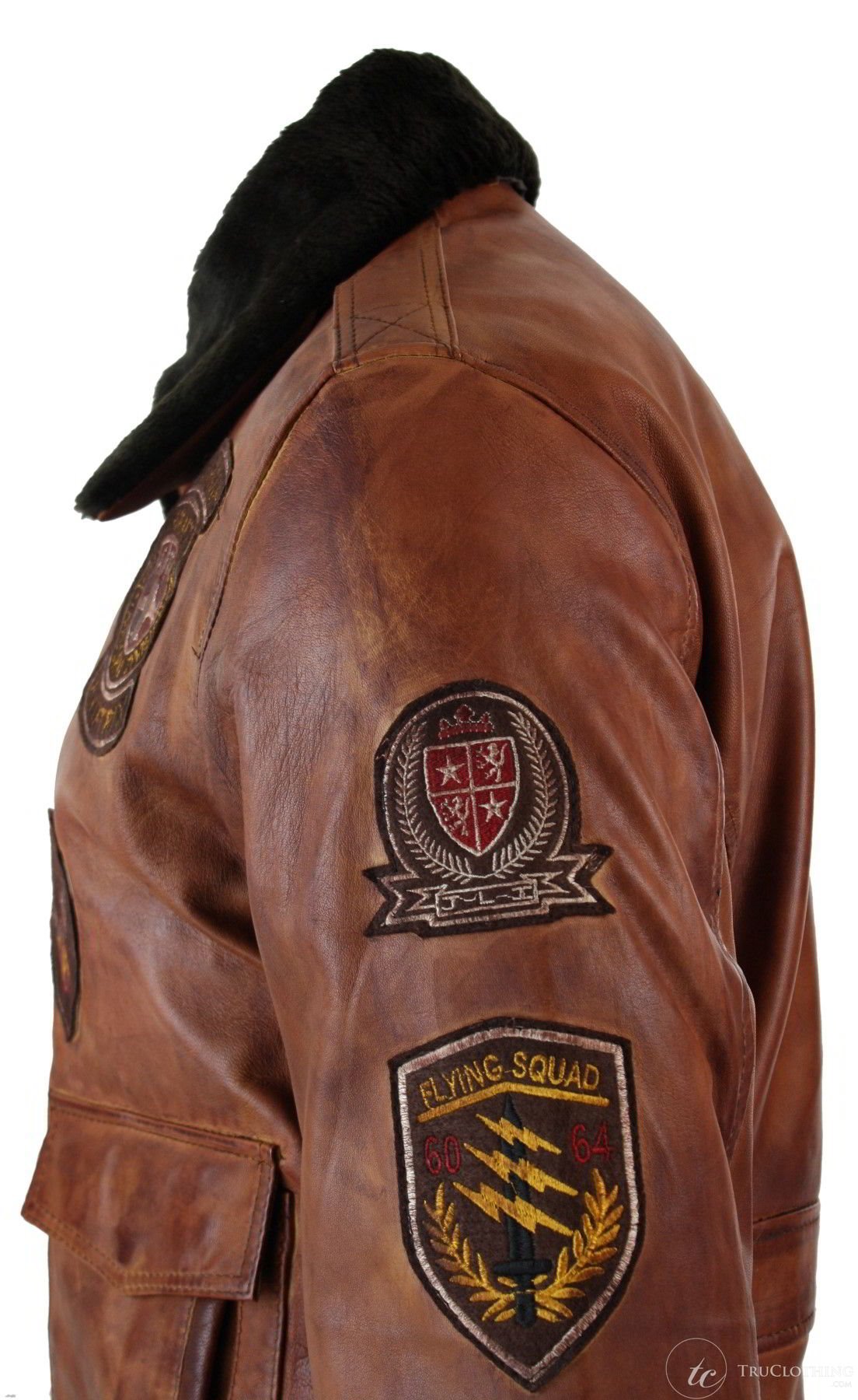 Moška pilotska bomber jakna Flying Pilot Vintage Tan z odstranljivim črnim krznenim ovratnikom - Nevada Timber