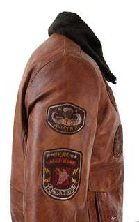 Moška pilotska bomber jakna Flying Pilot Vintage Tan z odstranljivim črnim krznenim ovratnikom - Nevada Timber