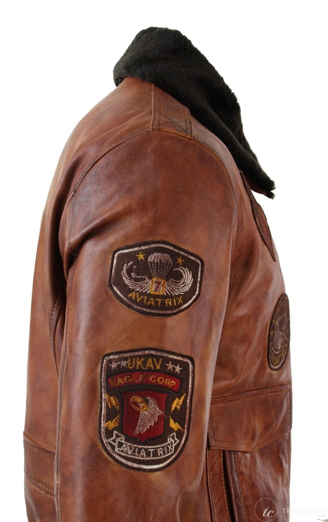 Moška pilotska bomber jakna Flying Pilot Vintage Tan z odstranljivim črnim krznenim ovratnikom - Nevada Timber
