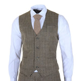 Moška rjava klasična karo obleka slim fit kroja, 3 kosi