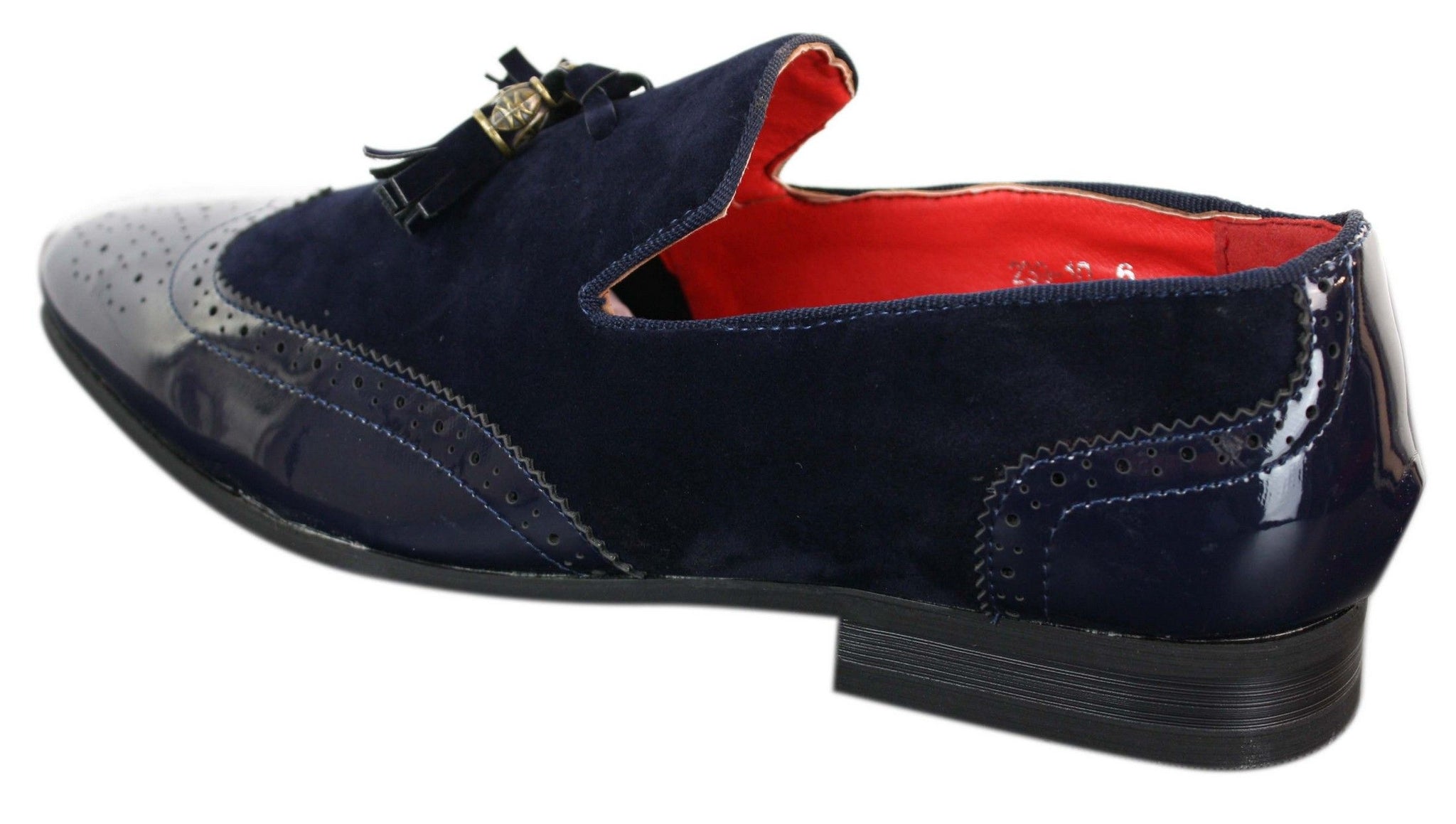 Moški čevlji Patron 239-10 slip-on resicami za vožnjo, sijoči črni lakirani usnjeni in PU semiš mokasini