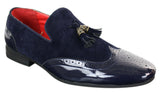 Moški čevlji Patron 239-10 slip-on resicami za vožnjo, sijoči črni lakirani usnjeni in PU semiš mokasini