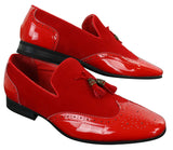 Moški čevlji Patron 239-10 slip-on resicami za vožnjo, sijoči črni lakirani usnjeni in PU semiš mokasini