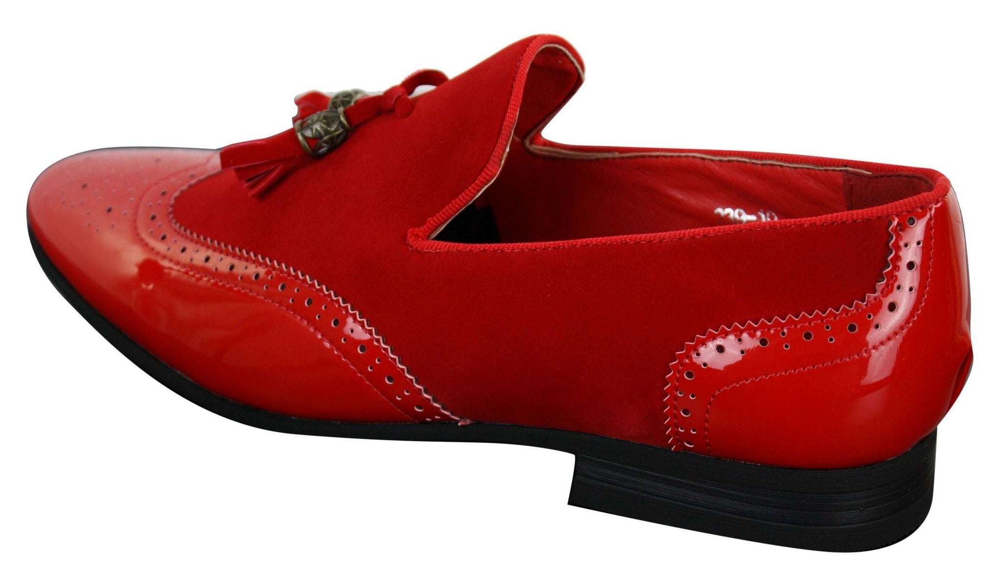 Moški čevlji Patron 239-10 slip-on resicami za vožnjo, sijoči črni lakirani usnjeni in PU semiš mokasini