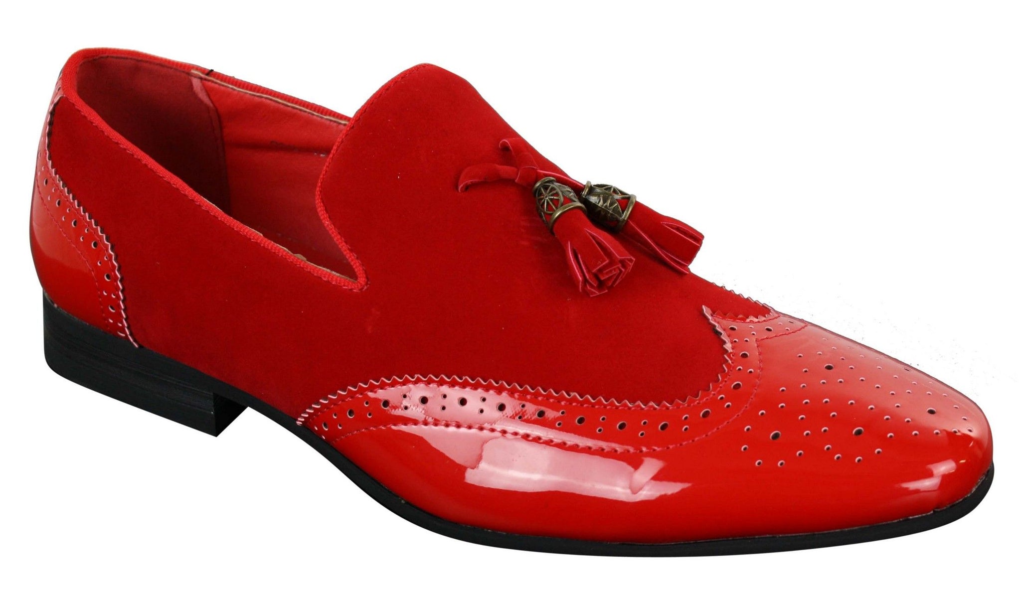Moški čevlji Patron 239-10 slip-on resicami za vožnjo, sijoči črni lakirani usnjeni in PU semiš mokasini