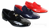 Moški čevlji Patron 239-10 slip-on resicami za vožnjo, sijoči črni lakirani usnjeni in PU semiš mokasini