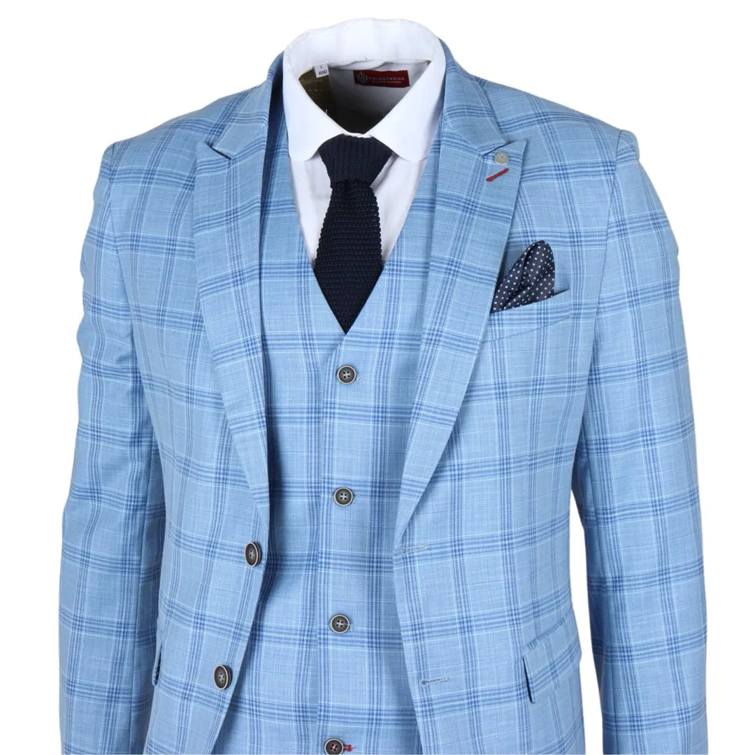 Plowman - moški svetlo moder karirasti blazer