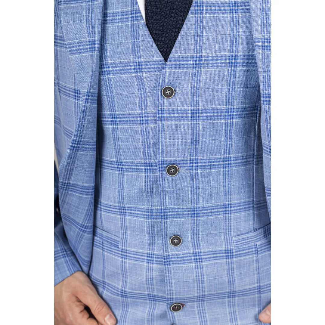 Plowman - moški svetlo moder karirasti blazer