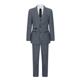 Fantovska tridelna obleka, temno moder tvidov karo, vintage retro kroj, 1920-ta