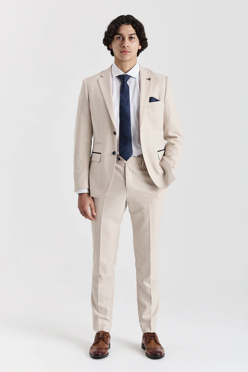Regent - Krem karo blazer v stilu Weeding za moške