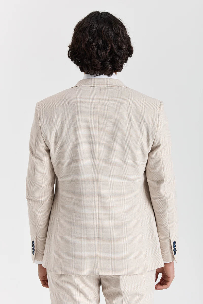 Regent - Krem karo blazer v stilu Weeding za moške