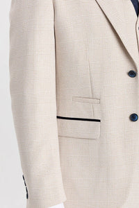 Regent - Krem karo blazer v stilu Weeding za moške