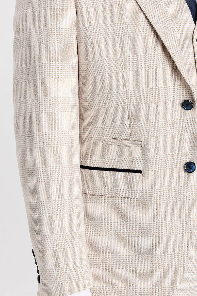Regent - Krem karo blazer v stilu Weeding za moške