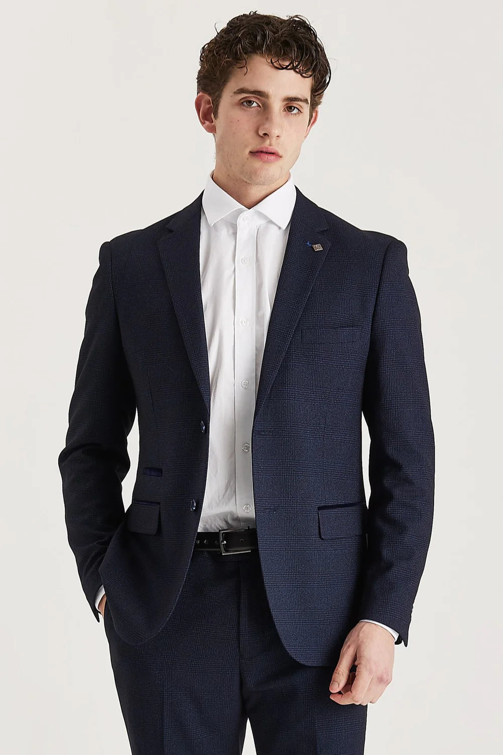 Regent - Moški mornarsko moder karirasti blazer kroja