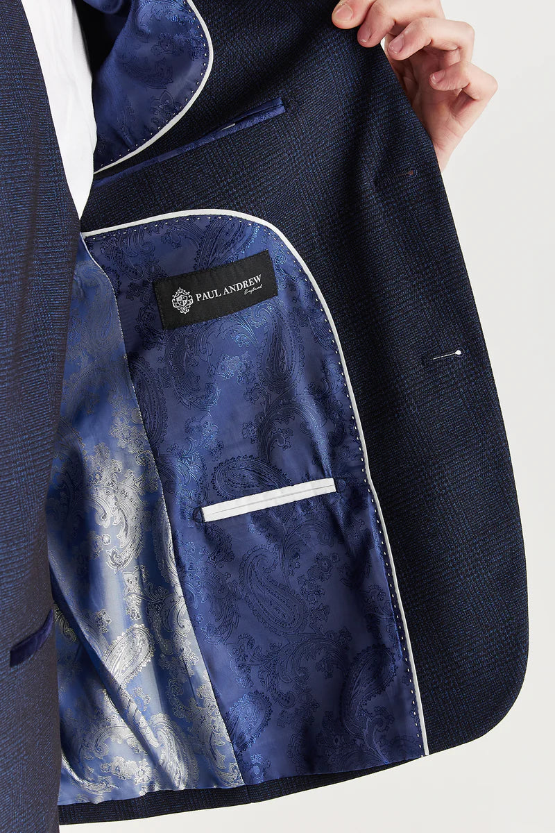 Regent - Moški mornarsko moder karirasti blazer kroja