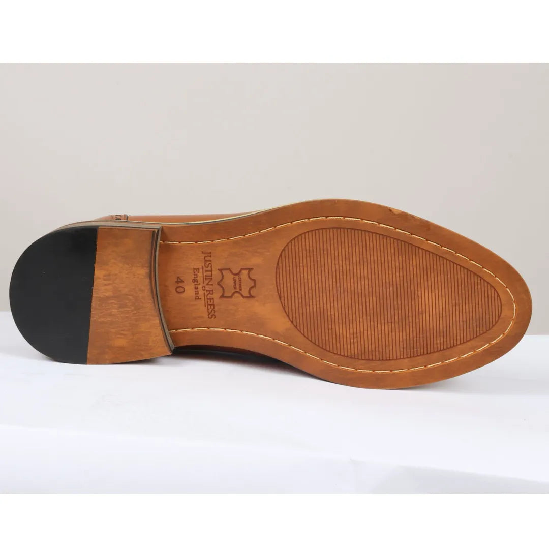 Ross - Moški rjavi usnjeni čevlji brogue s cvetličnim potiskom lobanje