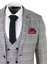 Moška siva karo obleka Marc Darcy Prince of Wales Ross Office Wedding Slim Fit Classic