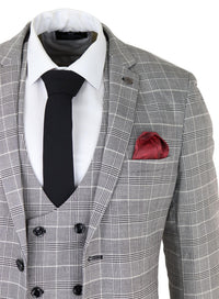 Moška siva karo obleka Marc Darcy Prince of Wales Ross Office Wedding Slim Fit Classic