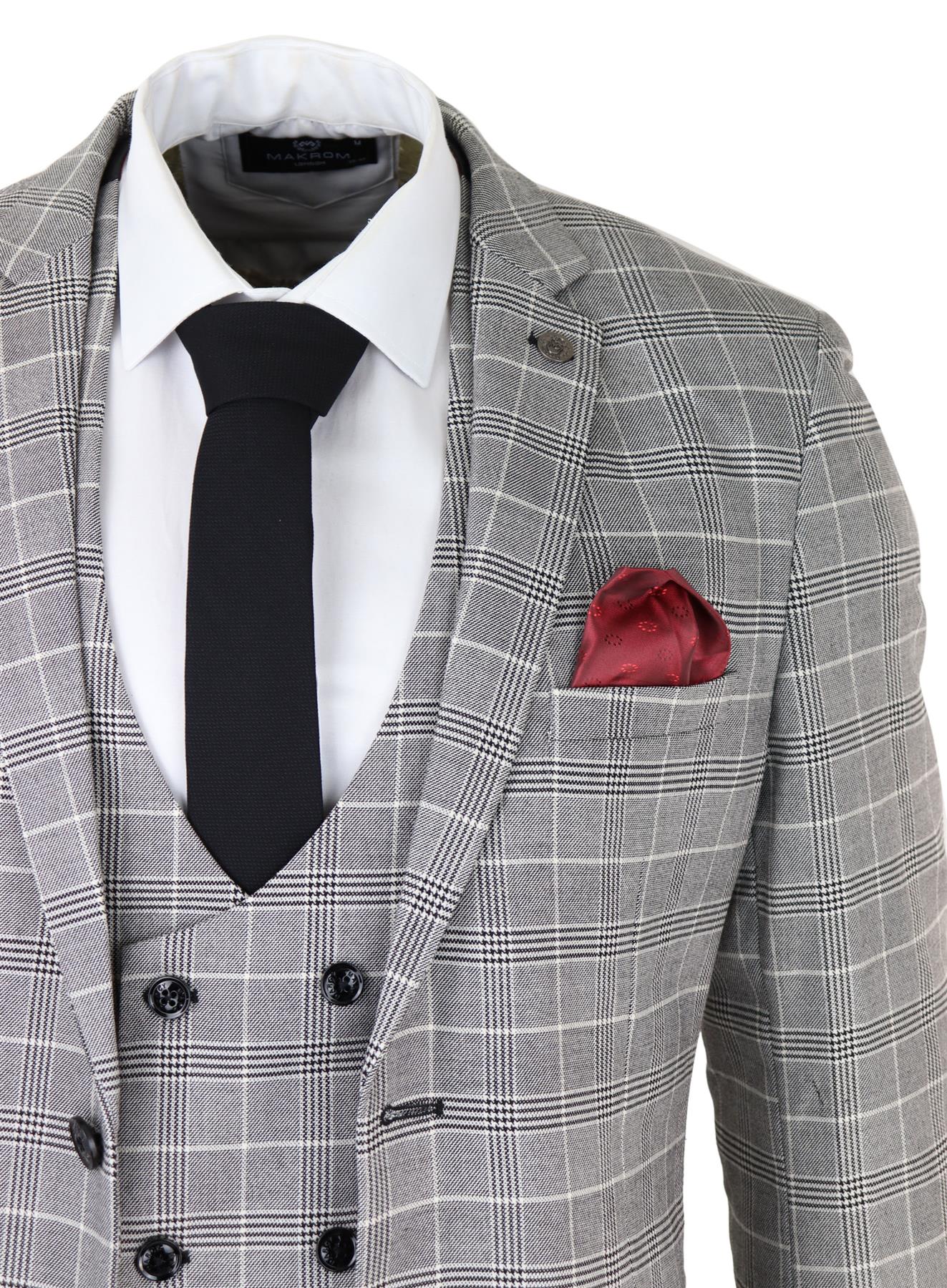 Moška siva karo obleka Marc Darcy Prince of Wales Ross Office Wedding Slim Fit Classic