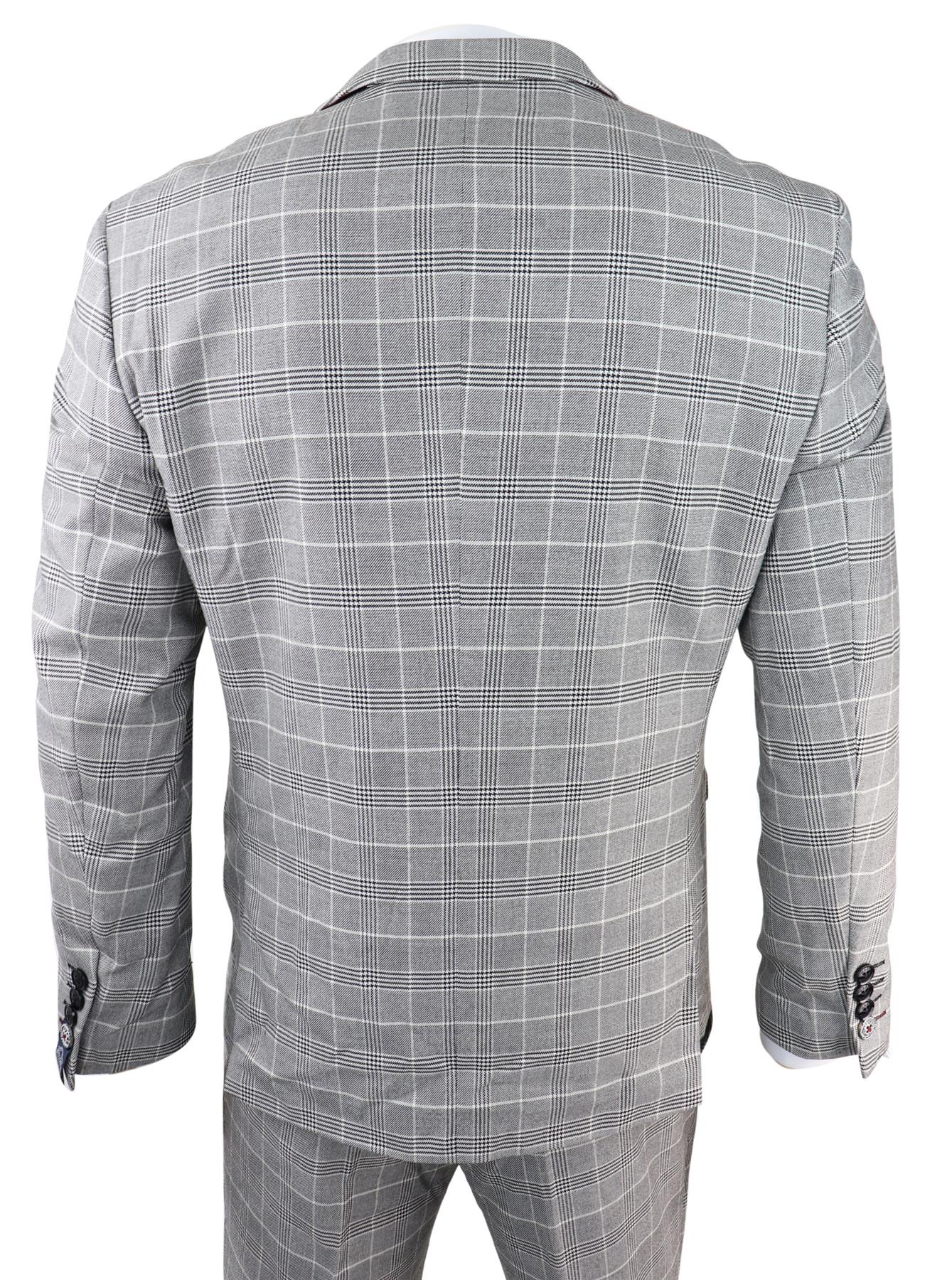 Moška siva karo obleka Marc Darcy Prince of Wales Ross Office Wedding Slim Fit Classic