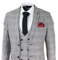 Moška siva karo obleka Marc Darcy Prince of Wales Ross Office Wedding Slim Fit Classic