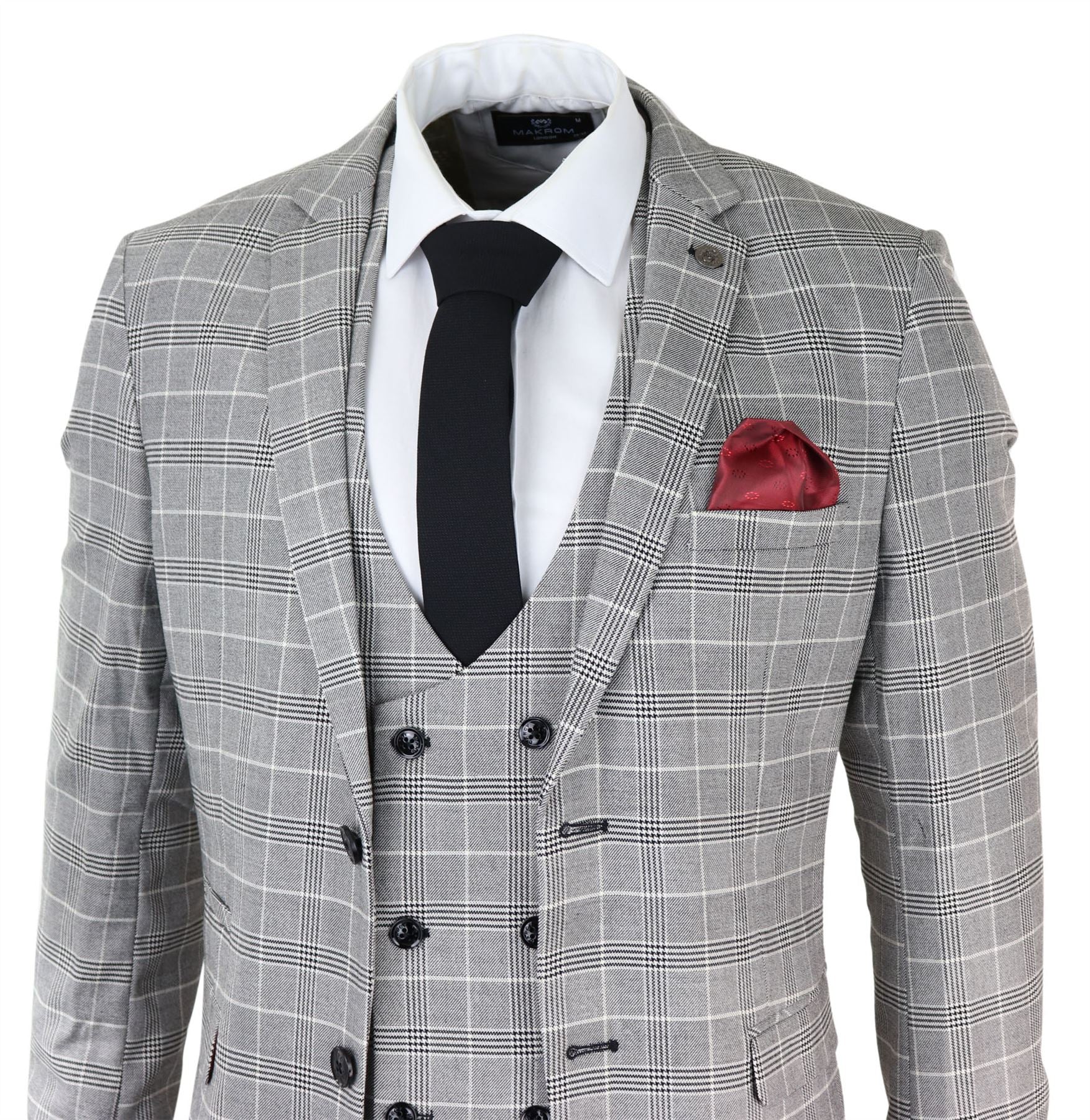 Moška siva karo obleka Marc Darcy Prince of Wales Ross Office Wedding Slim Fit Classic