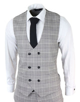 Moška siva karo obleka Marc Darcy Prince of Wales Ross Office Wedding Slim Fit Classic