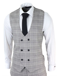 Moška siva karo obleka Marc Darcy Prince of Wales Ross Office Wedding Slim Fit Classic