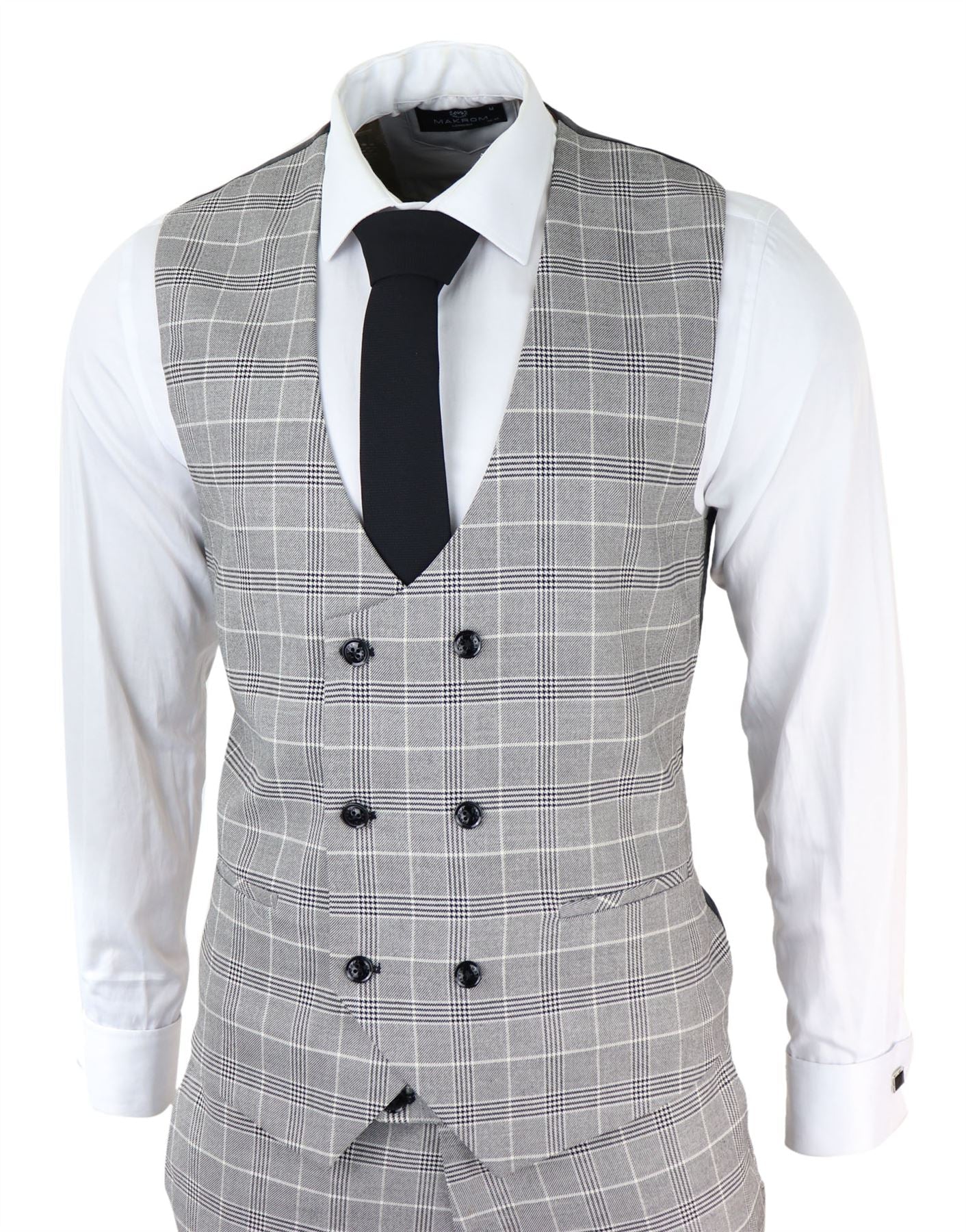 Moška siva karo obleka Marc Darcy Prince of Wales Ross Office Wedding Slim Fit Classic