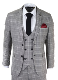Moška siva karo obleka Marc Darcy Prince of Wales Ross Office Wedding Slim Fit Classic
