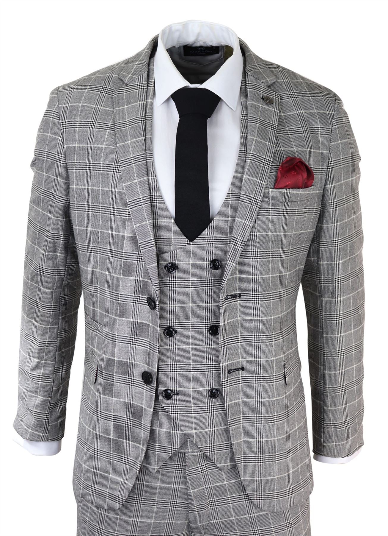 Moška siva karo obleka Marc Darcy Prince of Wales Ross Office Wedding Slim Fit Classic