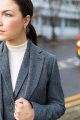 Ženski blazer obleka iz volnenega tvida z našitki na komolcu iz 20. let prejšnjega stoletja, vintage klasična siva
