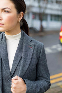 Ženski blazer obleka iz volnenega tvida z našitki na komolcu iz 20. let prejšnjega stoletja, vintage klasična siva