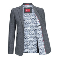 Ženski blazer obleka iz volnenega tvida z našitki na komolcu iz 20. let prejšnjega stoletja, vintage klasična siva