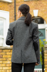 Ženski blazer obleka iz volnenega tvida z našitki na komolcu iz 20. let prejšnjega stoletja, vintage klasična siva