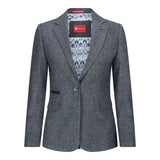 Ženski blazer obleka iz volnenega tvida z našitki na komolcu iz 20. let prejšnjega stoletja, vintage klasična siva