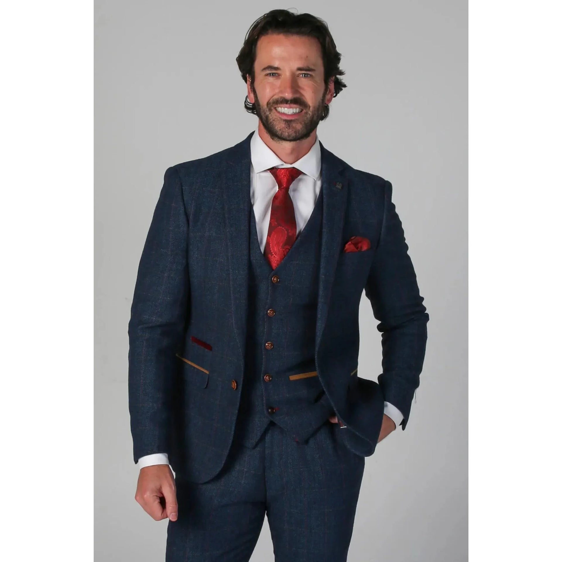 Scott - Moški moder tvidast karo blazer