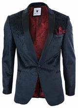 Moški žametni blazer s paisley vzorcem, črn kroj, smoking, elegantno-ležerni